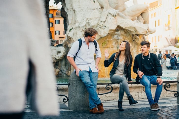 Students chatting by the fountain at Piazza Navona