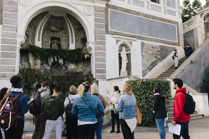 Class looking at details fo a fountain