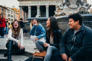 common questions about university, choosing a college, studying abroad in Rome, john cabot university, students at the pantheon, rome