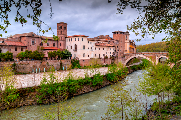 Trastevere is located on the west bank of the Tiber River