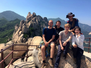 Hiking with a group of international friends, 대국기, korean flag, john cabot universities going global program, jcu study exchange, study abroad