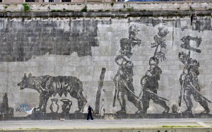 Tiber, graffiti by the Tiber River, William Kentridge, art in rome, study abroad in Rome