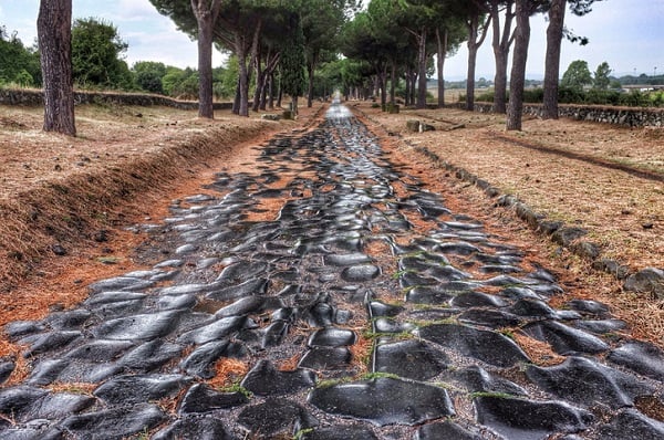 A stretch of the Appian Way, one of the first major roads built by the Romans