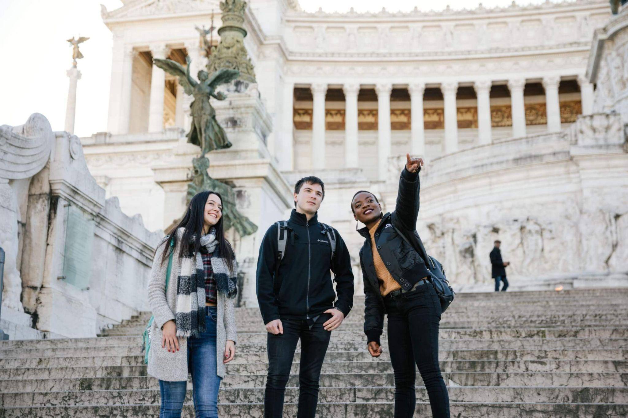 A trio of psychology degree seekers exploring Rome together