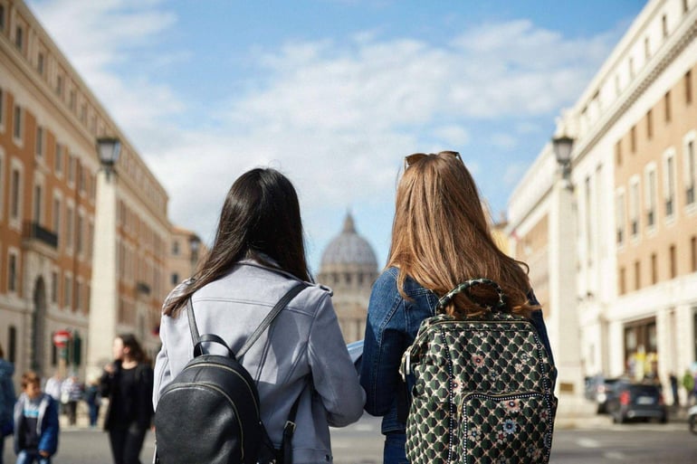 A pair of psychology degree seekers walking around in Rome