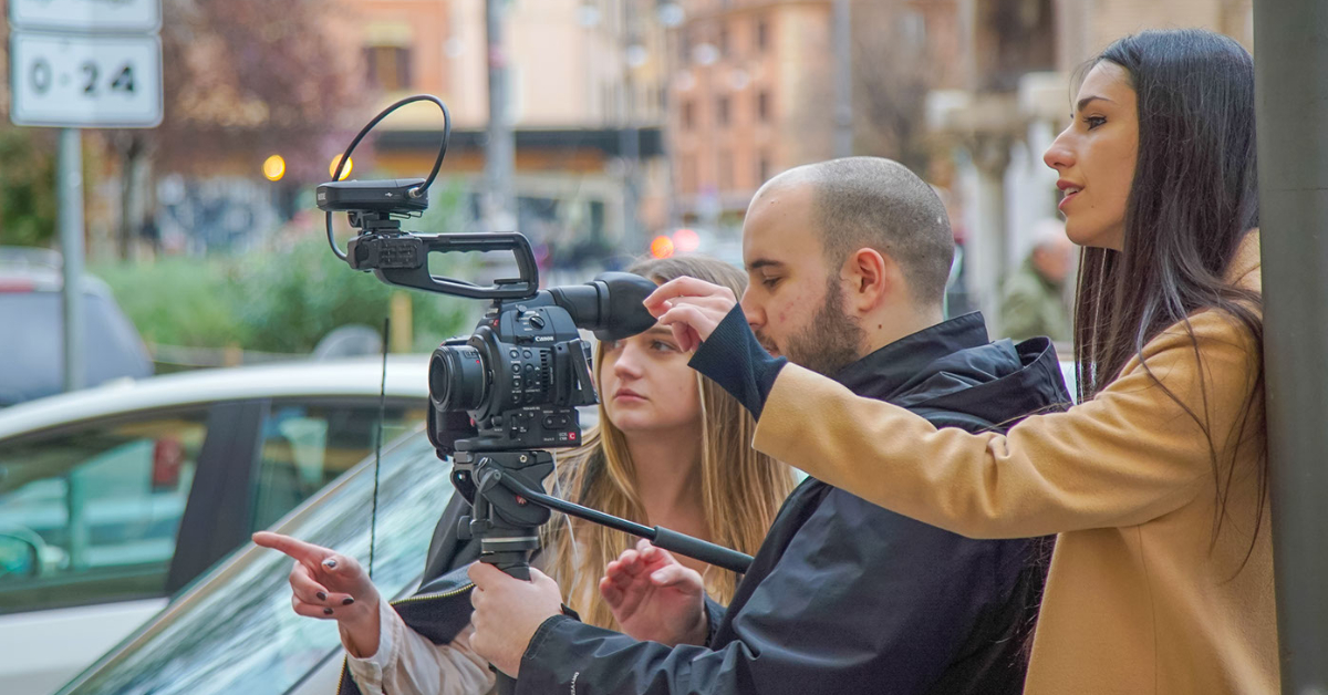 Students operating a camera