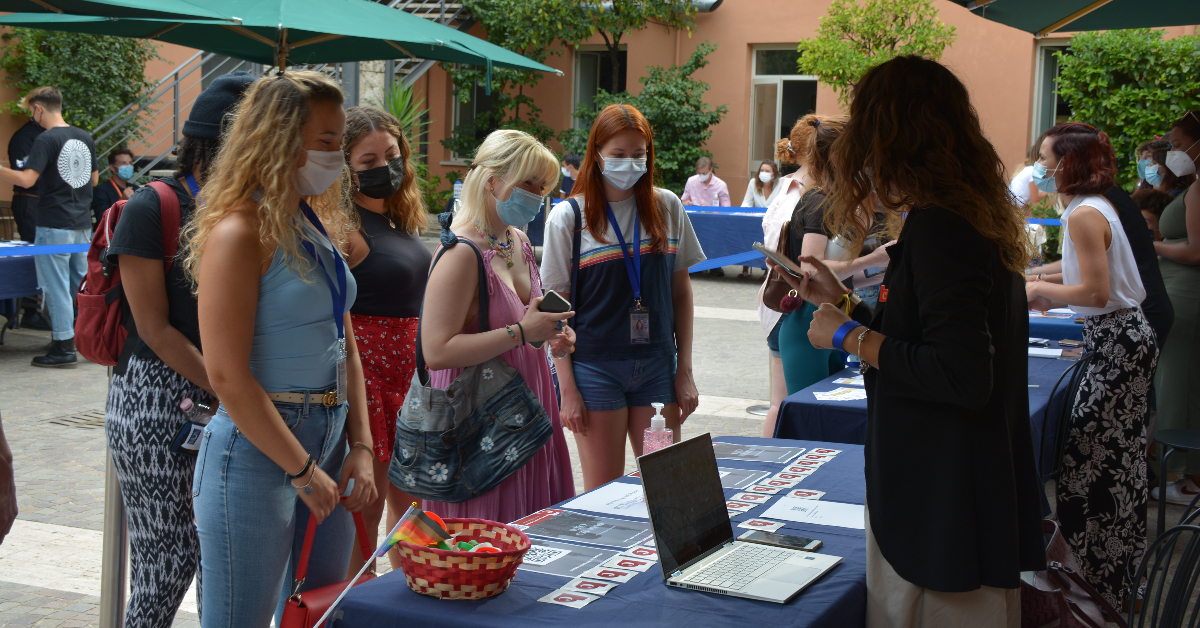 Students signing up for a club at John Cabot University