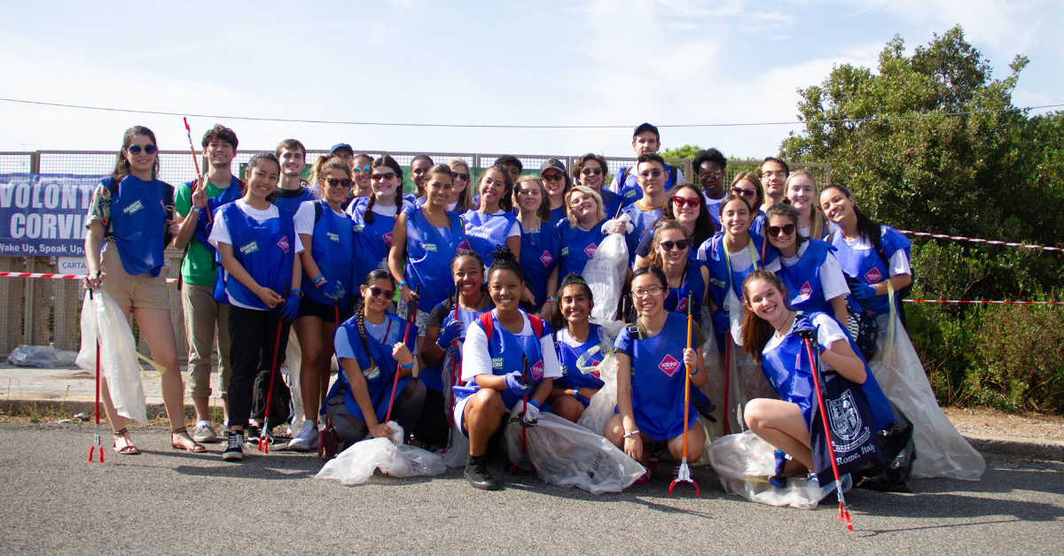 Students participating in a clean-up around Rome