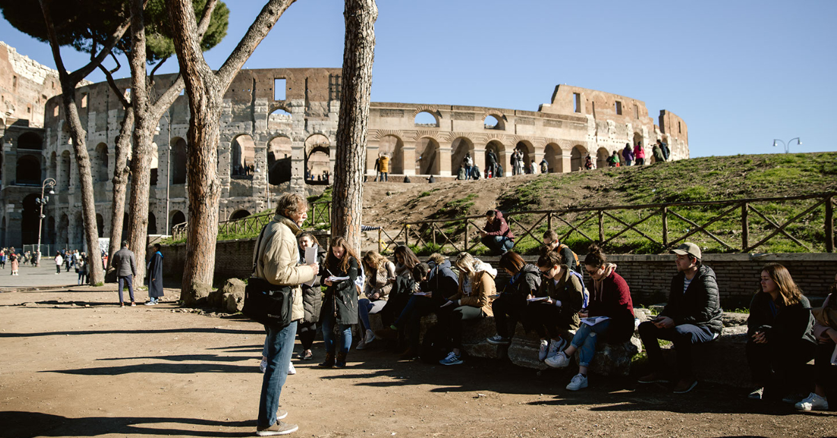 Class being taught next to the Colosseum 