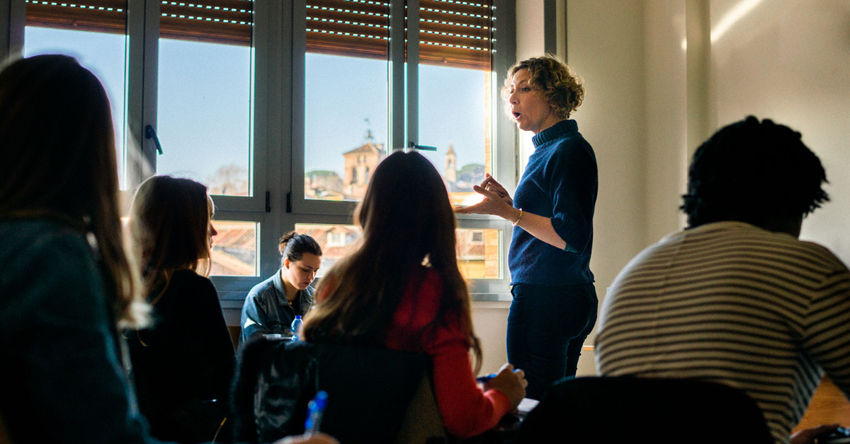 Professor passionately teaching her class