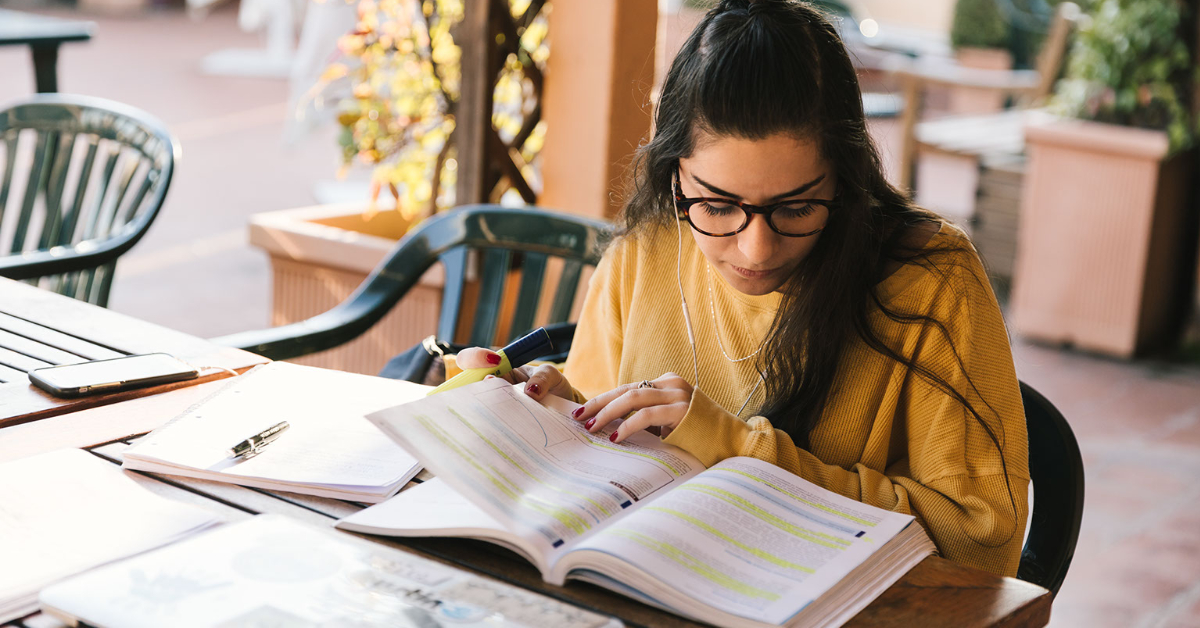 Student studying intently