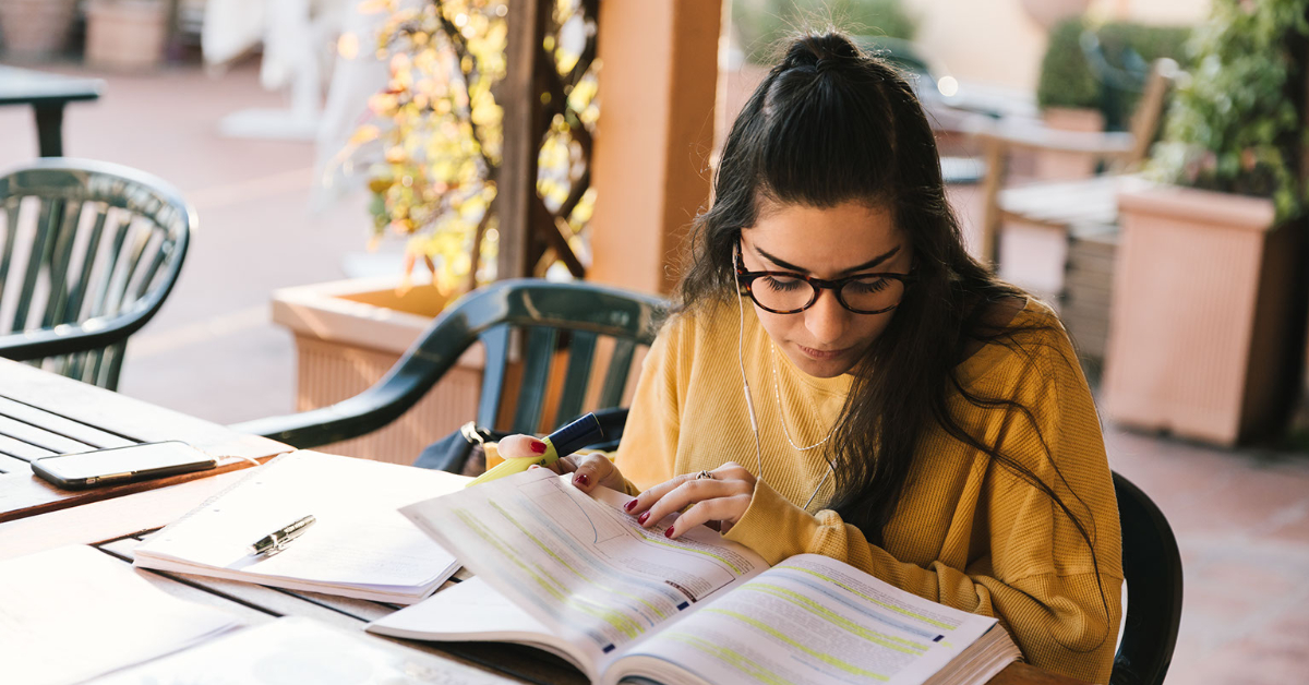 Girl studying intently