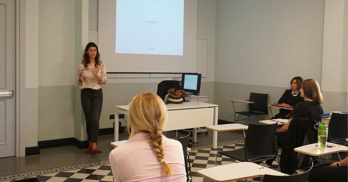 Student presenting her work during a class