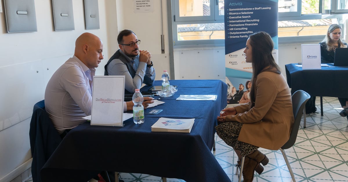 Student interviewing for a position during career fair