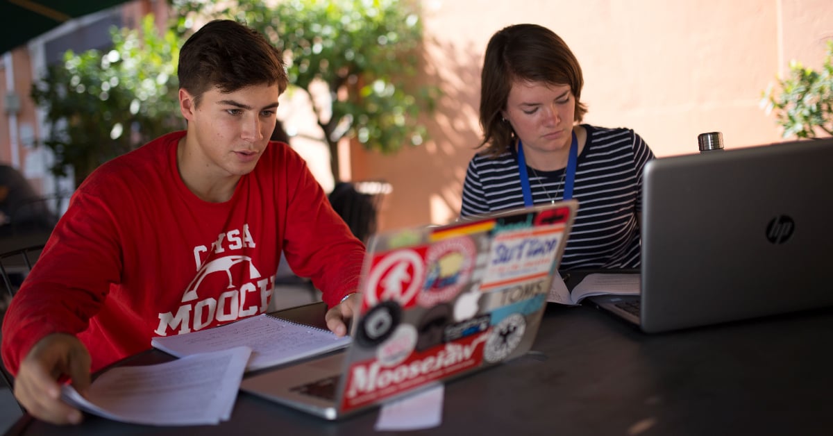 Students studying in the courtayard