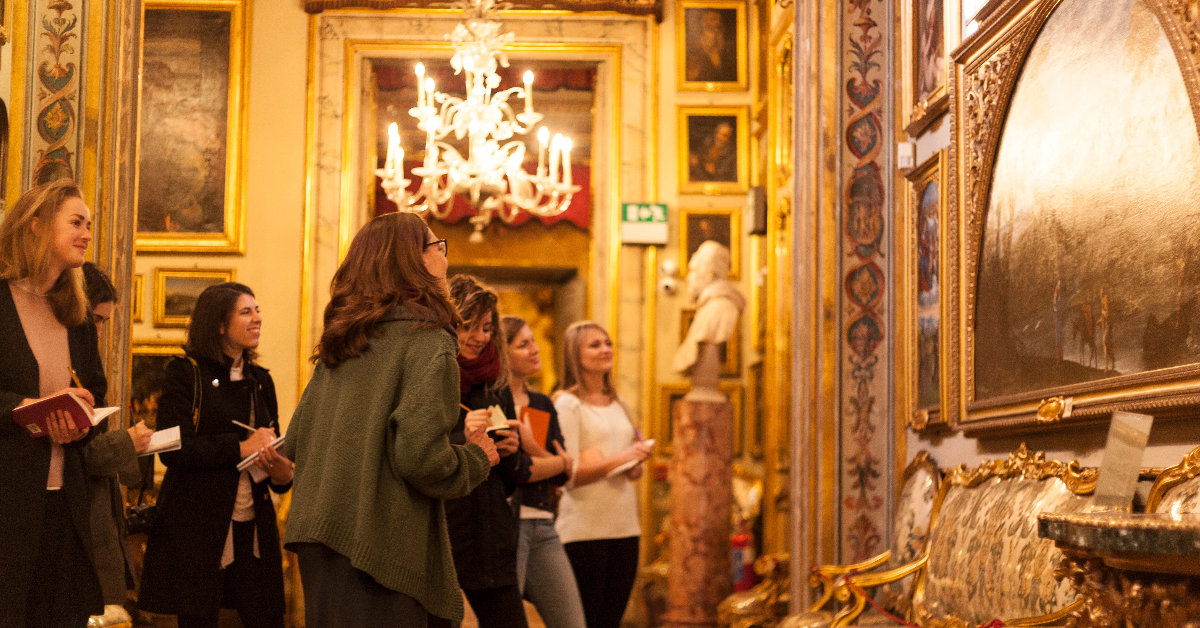 Class taking place in a museum in Rome, Italy