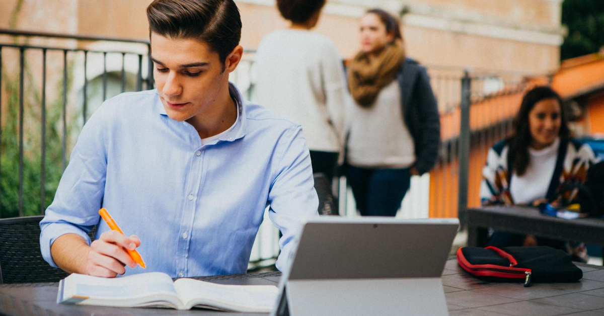 Student studying in the terrace