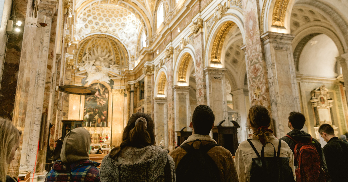 Students on-site at a church in Rome
