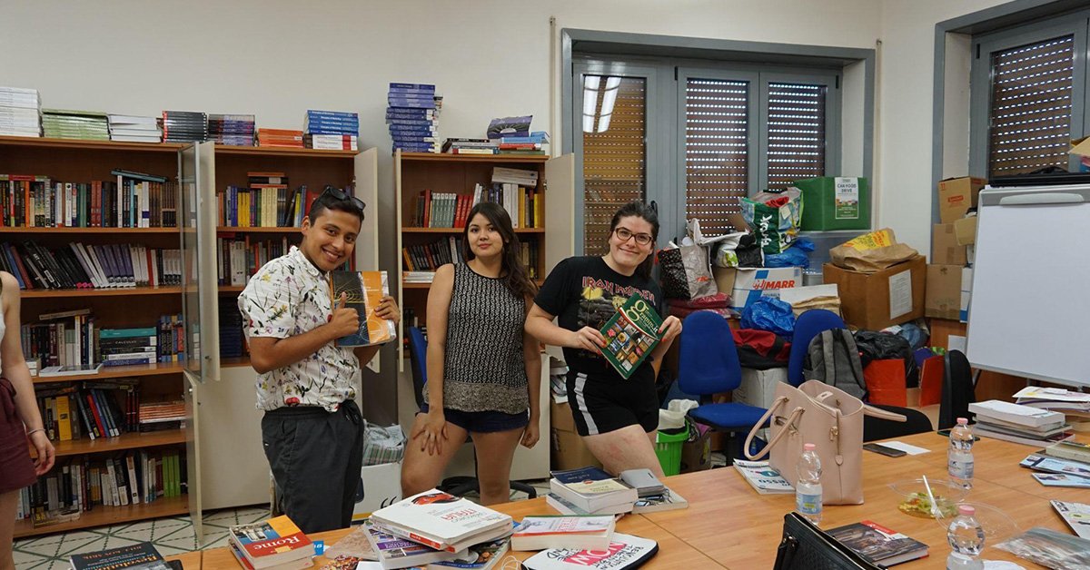 Students in the club's room for STAND book fundraiser