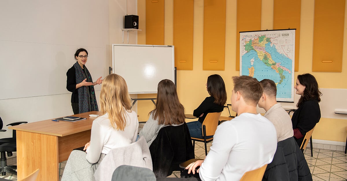 Students and a professor in a classroom 