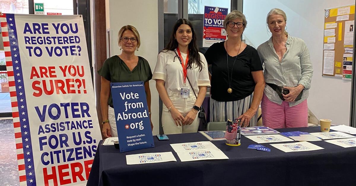 Vote From Abroad representatives posing for a photo on campus